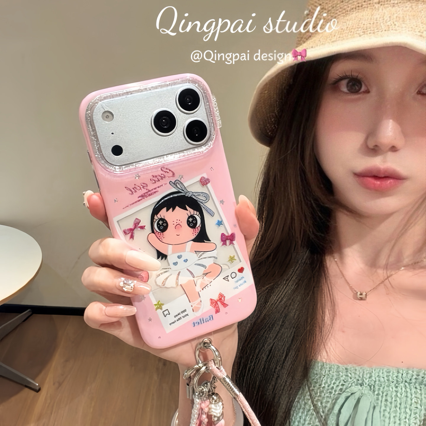 轻派日韩少女心跳芭蕾舞小玉带挂绳适用苹果17promax手机壳iphone16pro新款15女款14超火网红卡通13全包硬壳