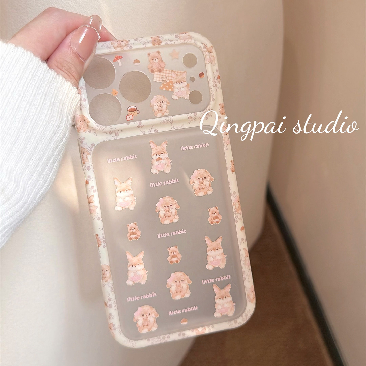 轻派ins韩系甜美可爱碎花兔子适用苹果18promax手机壳iphone17pro新款16pro女款15pro卡通磨砂透明壳全包硬壳