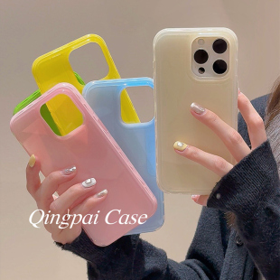 轻派韩系ins简约纯色壳适用苹果15promax手机壳iphone13新款 16pro女17高级感14小众极简亮面气囊防摔全包软壳