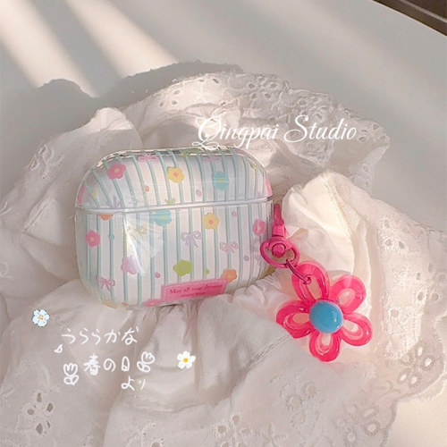 日韩透明花朵挂饰适用苹果耳机壳