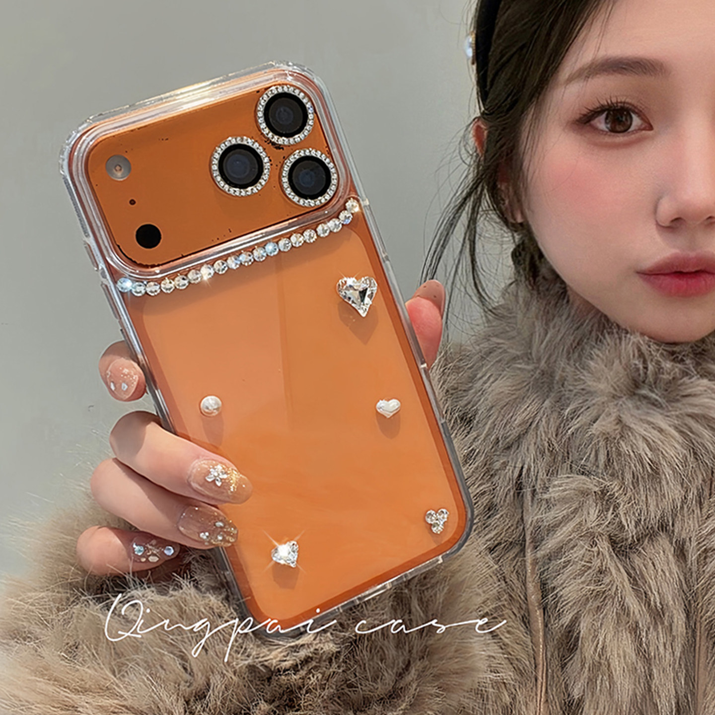 轻派透明立体水钻钻石适用苹果17promax手机壳iphone16pro新款15女款14简约ins轻奢高级感13贵气气质全包硬壳