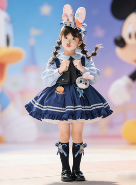 朱迪兔子警官儿童cos衣服迪士尼疯狂动物城女童公主裙子套装女孩