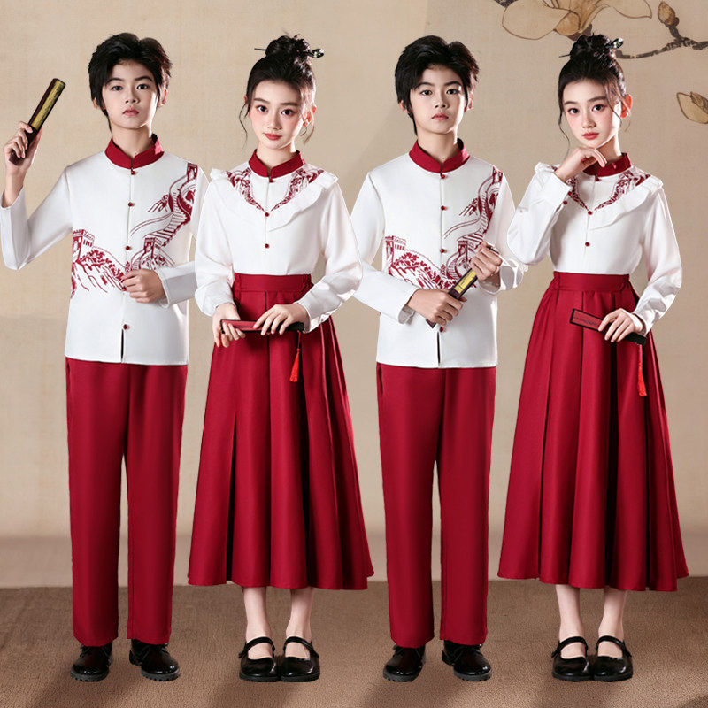 六一儿童合唱演出服中小学生中国风红色爱国朗诵比赛爱国表演服装
