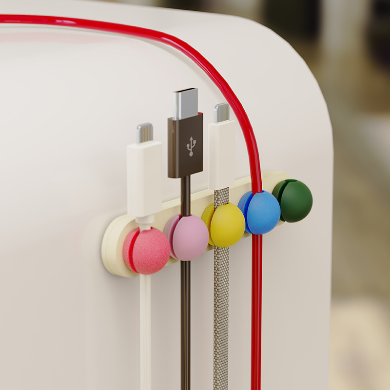 桌面数据线收纳固定器可爱床头桌上手机充电线整理卡扣壁挂理线器