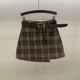 不规则复古格纹毛呢半身裙女2026年秋冬新款 显瘦高腰a字包臀短裙