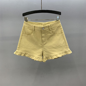 女高腰显瘦a字阔腿热裤 2026年夏季 复古木耳花边牛仔短裤 法式 新款