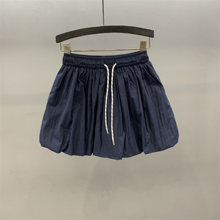 抽绳高腰蓬蓬半身裙女2025夏季 洋气减龄显瘦A字花苞短裙 新款 时尚