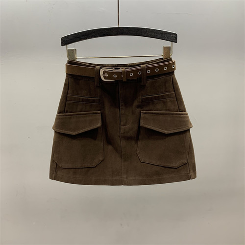 工装大口袋牛仔半身裙女A字短裙