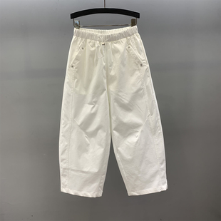 宽松显瘦百搭九分老爹弯刀裤 抽绳松紧腰休闲阔腿裤 女2026春夏新款