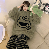 睡衣女珊瑚绒秋冬季 家居服套装 加绒加厚保暖卡通加大码 200斤冬款
