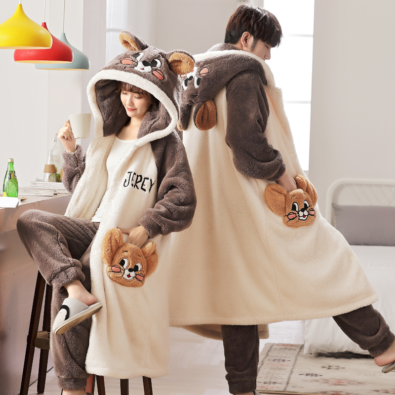 冬季男士睡袍新款法兰绒珊瑚