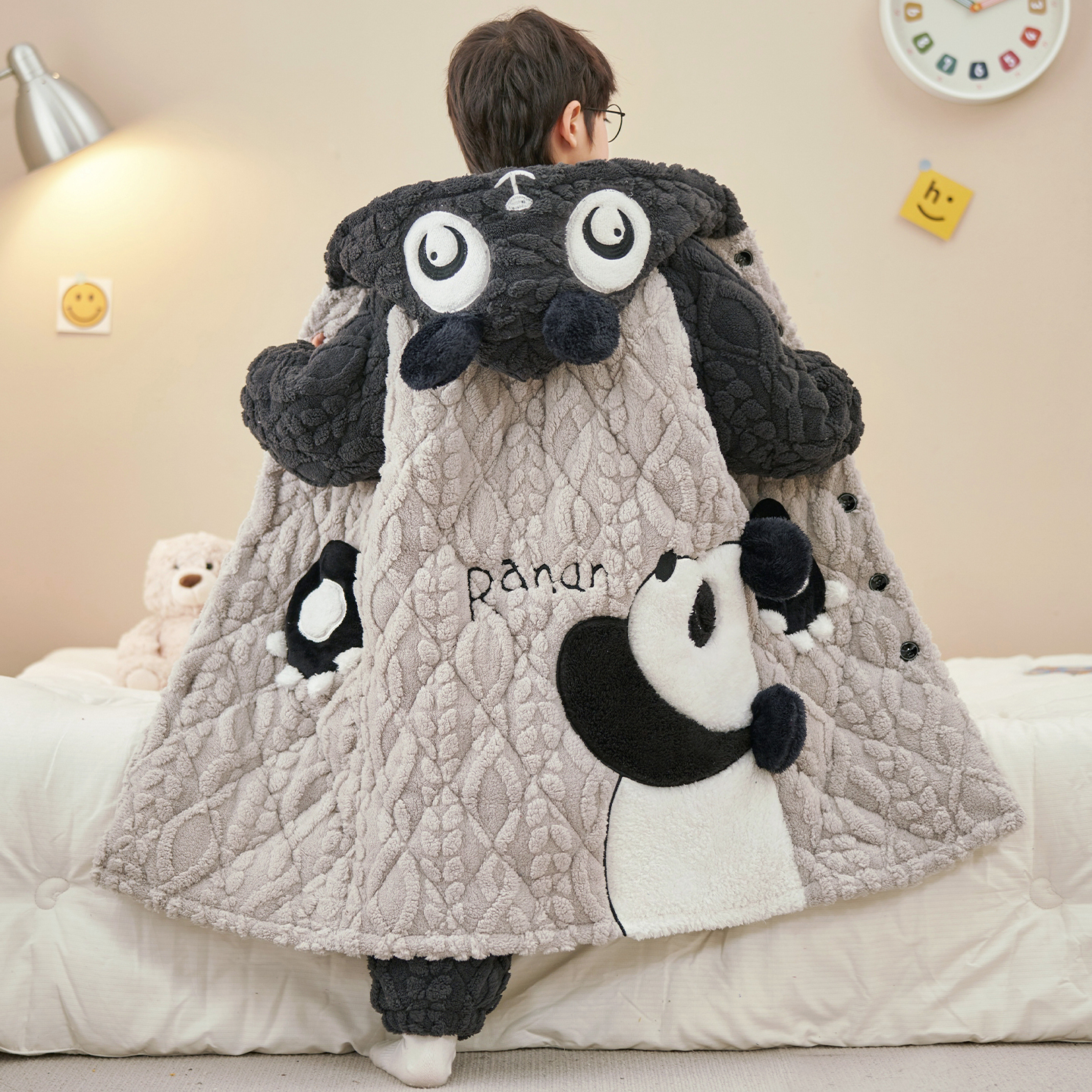 儿童睡衣男童2025新款冬季三层夹棉睡袍加厚秋冬款男孩大童家居服