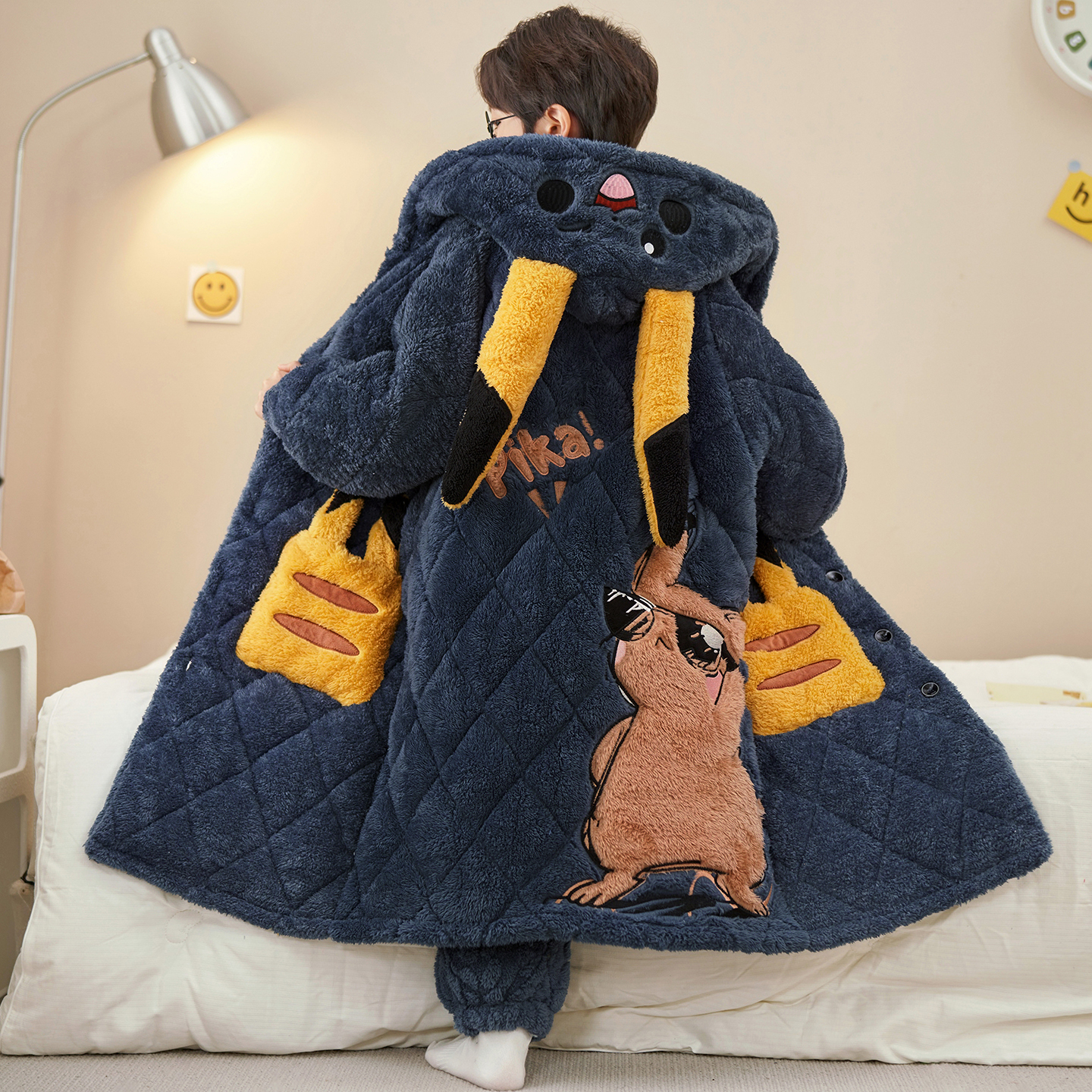 男童睡衣秋冬款男孩2025新款三层夹棉加绒加厚睡袍儿童大童家居服