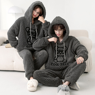 连帽套装 情侣睡衣秋冬季 男女同款 家居服加厚大码 珊瑚绒2025年新款