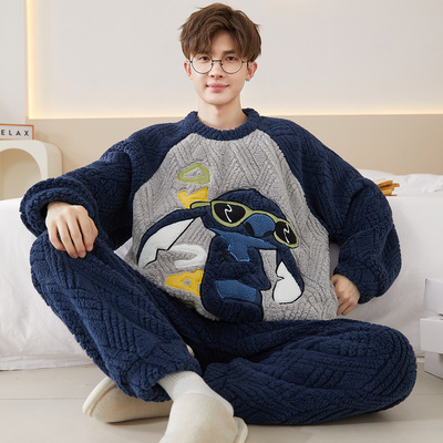 睡衣男士冬季珊瑚绒加厚加绒男款