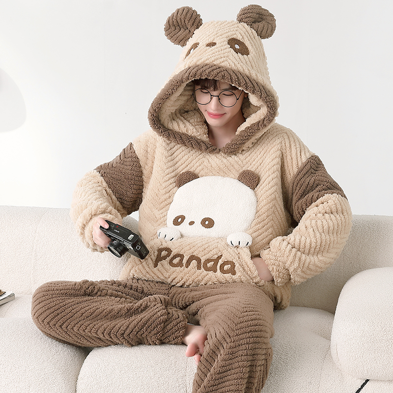 2025新款珊瑚绒睡衣男士秋冬季款