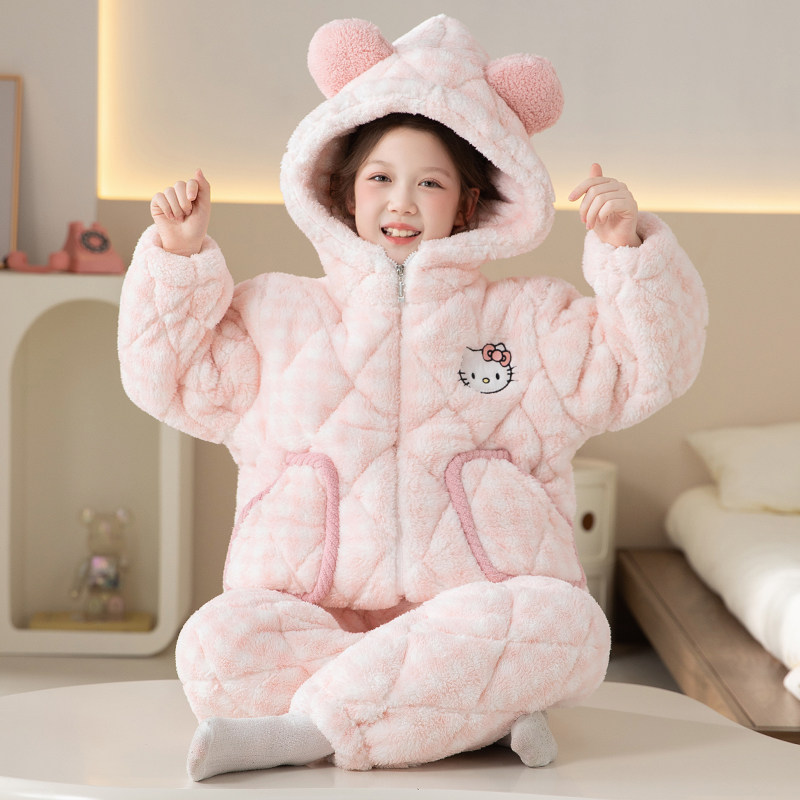 儿童睡衣2025新冬季女童三层夹棉