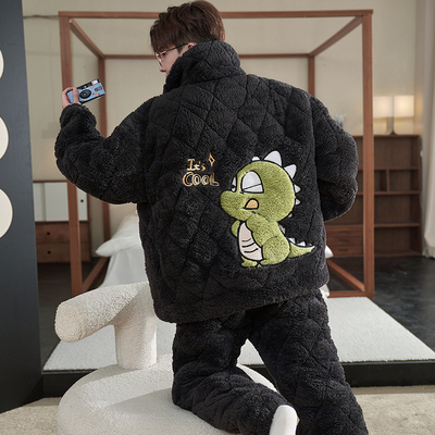 睡衣男冬天加厚加绒珊瑚绒夹棉