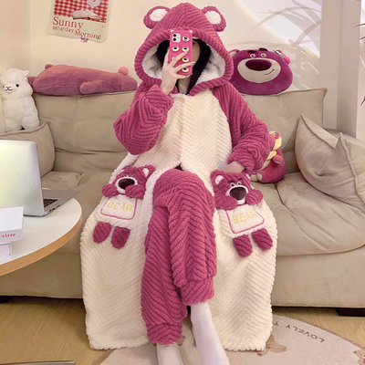 珊瑚绒睡衣女士秋冬季加厚法兰绒