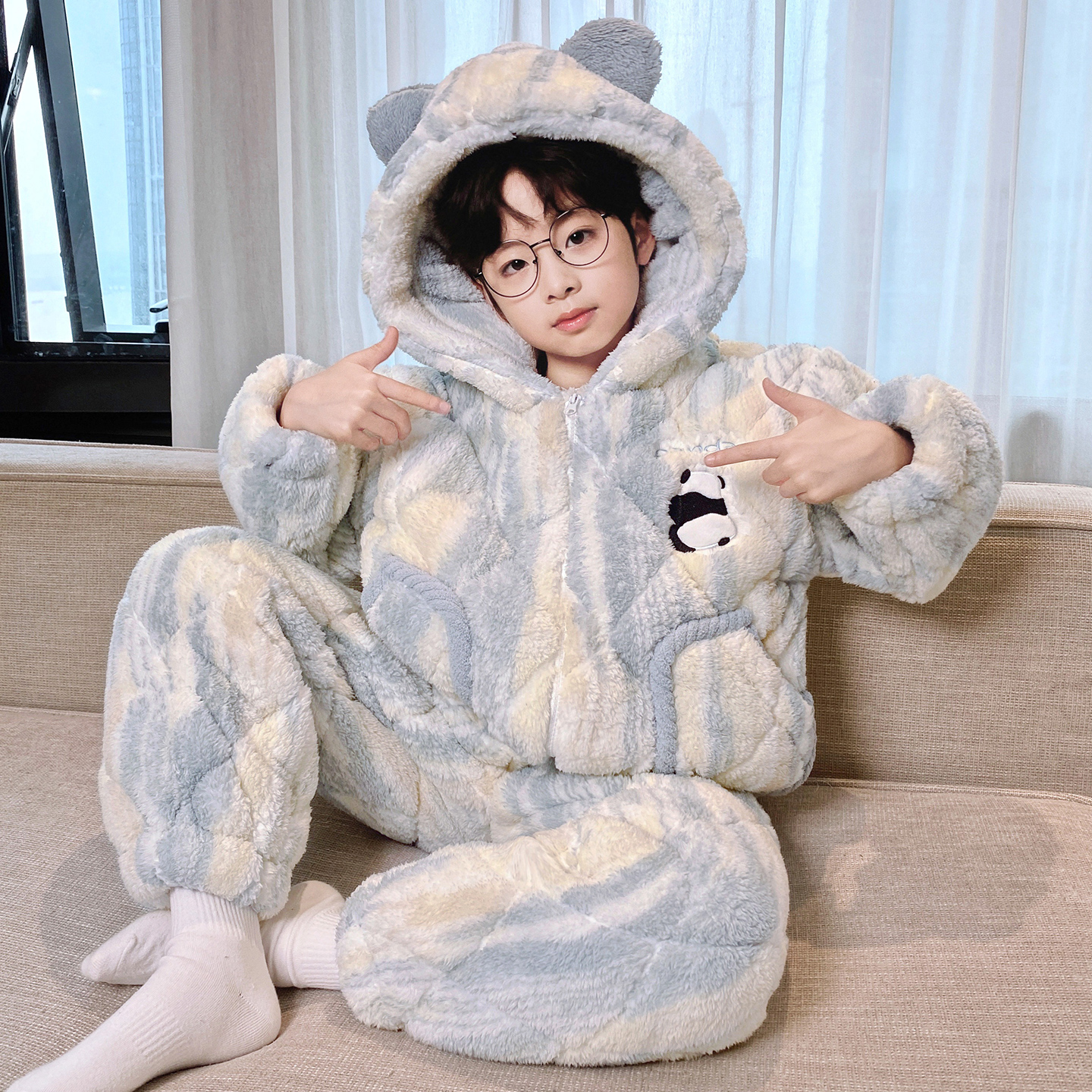 儿童睡衣冬季加绒加厚冬款夹棉