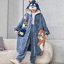 青少年大码 睡袍套装 中学生家居服 珊瑚绒加厚加绒长款 睡衣男秋冬季