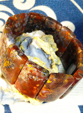 红料高玉化满花精品 天然战国红玛瑙正宗宣化料手镯手牌