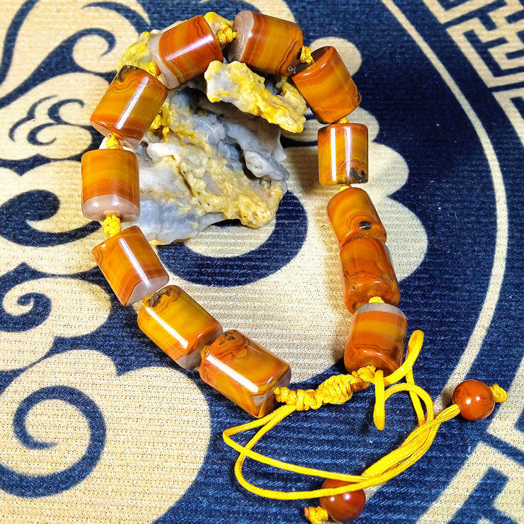 精品 正宗宣化战国红玛瑙纯天然战国红手串手链 同料红黄丝 臻品