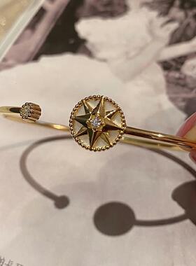 开口八芒星罗盘手镯女镀金18K天然贝母轻奢小众设计高级感适配ins