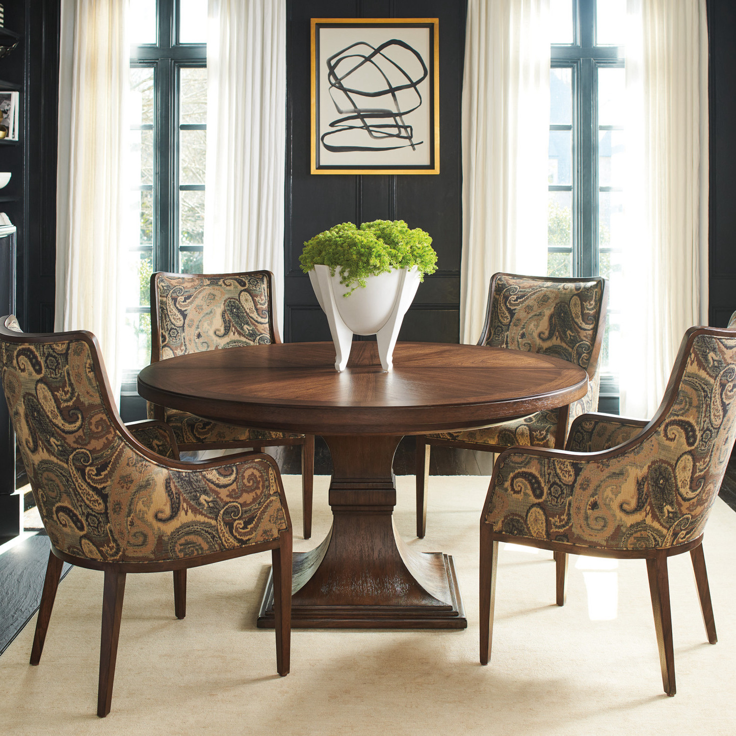 Lexington美式乡村圆形实木餐桌可变圆桌可拉伸伸缩餐桌椅组合