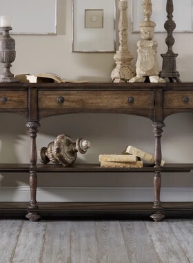 美式hooker乡村实木玄关柜储物柜靠墙餐边柜复古客厅隔断柜边桌