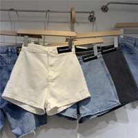 Women's ins summer thin stretch tight label A-line jeans are worn as a base layer, followed by straight-leg wide-leg shorts that lift the buttocks thumbnail 4
