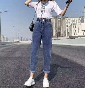女弹力牛仔裤2026哈伦年春装高腰宽松春秋季浅色直筒裤新款老爹子