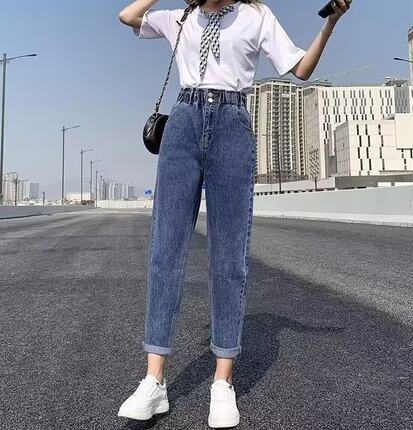 女弹力牛仔裤2026哈伦年春装高腰宽松春秋季浅色直筒裤新款老爹子