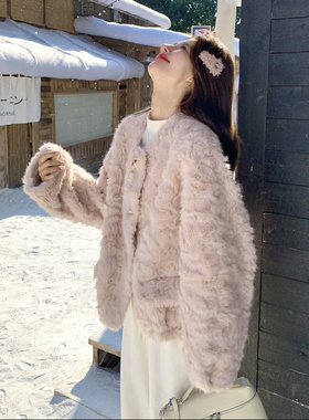 现货  2B183-9080P205K328粉色皮毛一体甜美千金风  粉色