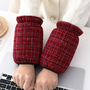 小香风酒红色袖套短款套袖女款冬季韩版洋气羽绒服防污护袖