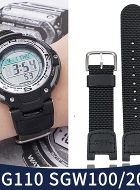 适用卡西欧PRG110表带尼龙Caio SGW100/SGW-200表带帆布军绿黑色