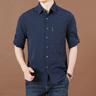 宽松速干长袖 大码 衬衫 男装 商务纯色户外衬衣男潮 春季 休闲时尚 男士