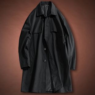 男士中长款翻领风衣铆钉装饰外套大衣春秋时尚休闲宽松港风男上衣