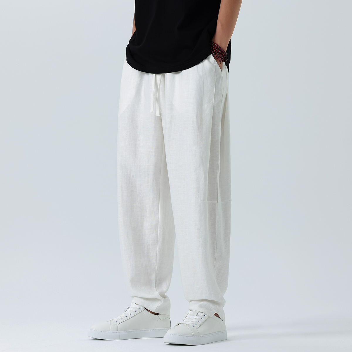 K46P105夏季薄款天丝亚麻裤子男小脚开衩阔腿宽松休闲长裤无影墙，男装休闲裤，星座704A（原B229A）