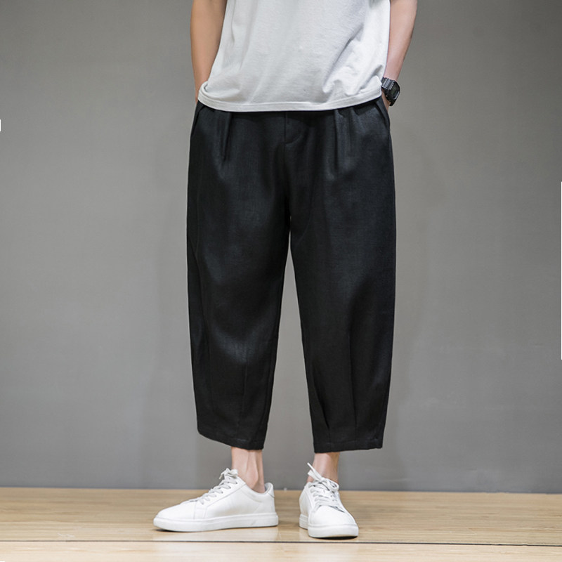 K25P65风复古日系棉麻休闲夏季宽松大码褶皱小脚九分裤男,男装休闲裤,星座704A（原B229A）