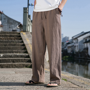 K41P75春夏棉麻裤子男风复古直筒长裤亚麻宽松透气休闲裤图片