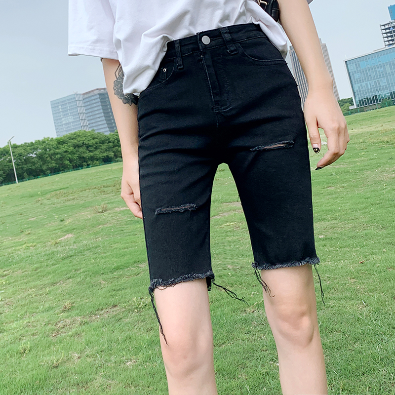 Photo pants women's summer high waist tight straight tube Hong Kong Style slim pants wear riding pants net red Capris