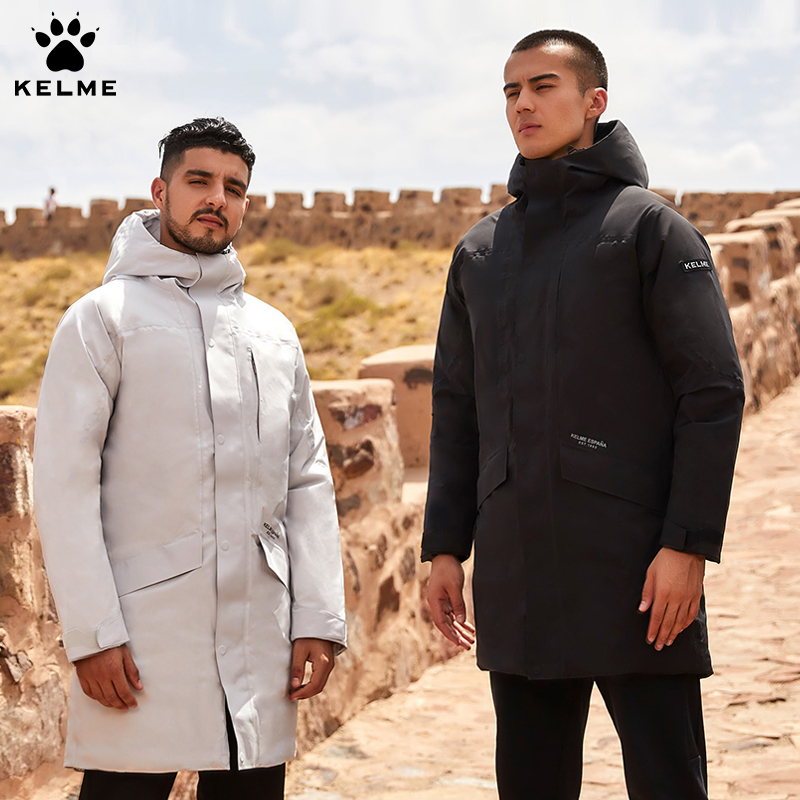 KELME防风连帽中长款成人羽绒服