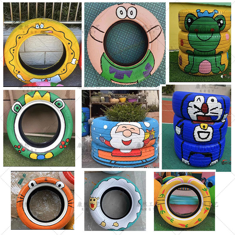 轮胎彩绘涂鸦创意改造幼儿园环创工艺品公园景区装饰