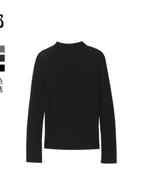 GOLDEN BARRY百搭半高领长袖天丝羊毛T恤时尚纯色202240