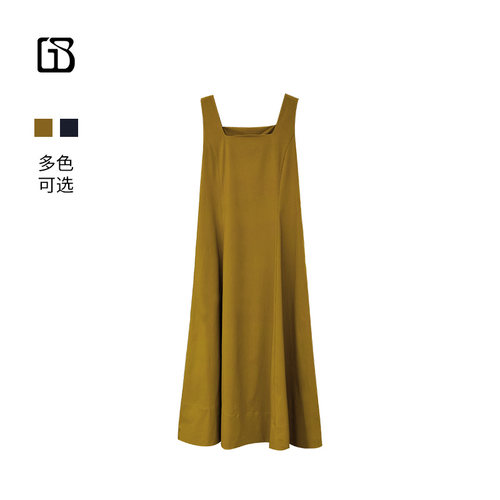 【超值特价】GOLDEN BARRY复古方领背带A摆气质轻奢连衣裙303046