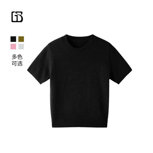 【超值特价】GOLDEN BARRY秋季圆领100%羊绒纯色短袖毛衣243088