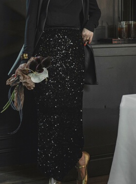 【惊喜五折】GOLDEN BARRY简约风氛围感亮片裙百搭休闲长裙310076