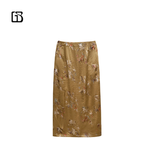 BARRY新中式 GOLDEN 100醋酸面料烫金缎筒半裙310138 惊喜三折