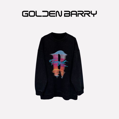【惊喜三折】GOLDEN BARRY圆领印花潮流美式宽松做旧卫衣260172